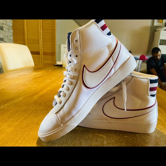 nike blazer mid white blackened blue red crush